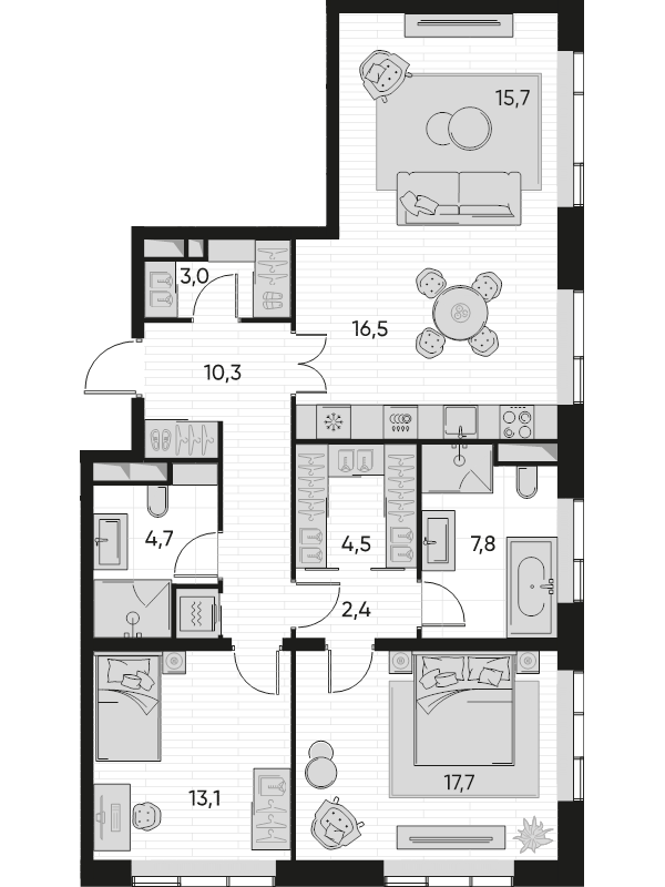 3 ккв (Евро) 96,3 м²