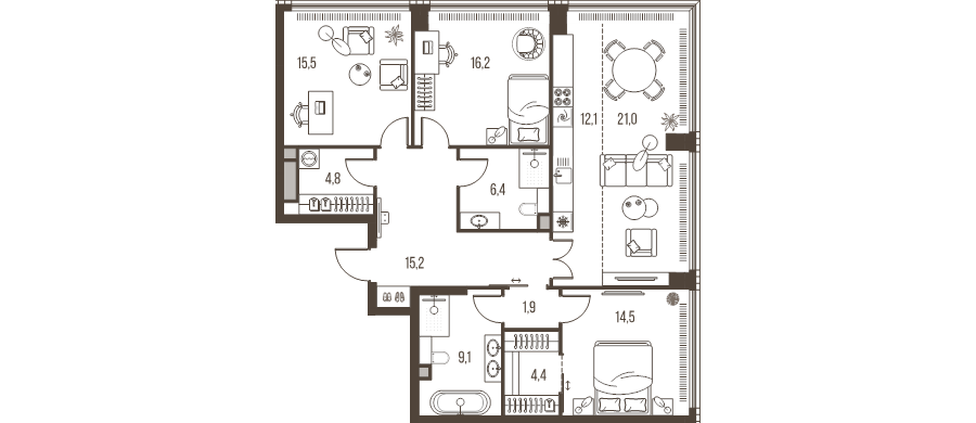 4 ккв (Евро) 121,1 м²