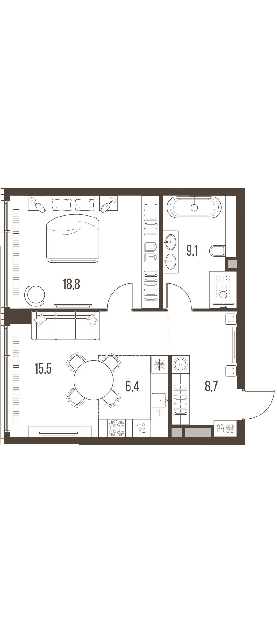 2 ккв (Евро) 58,5 м²