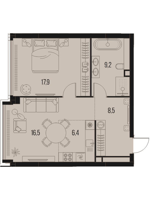 2 ккв (Евро) 58,5 м²