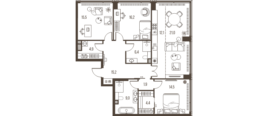 4 ккв (Евро) 121,1 м²