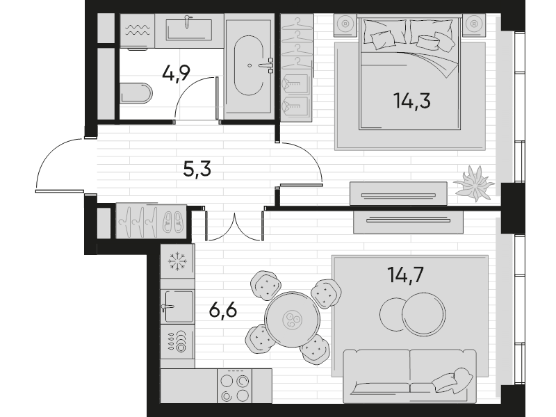 2 ккв (Евро) 45,8 м²