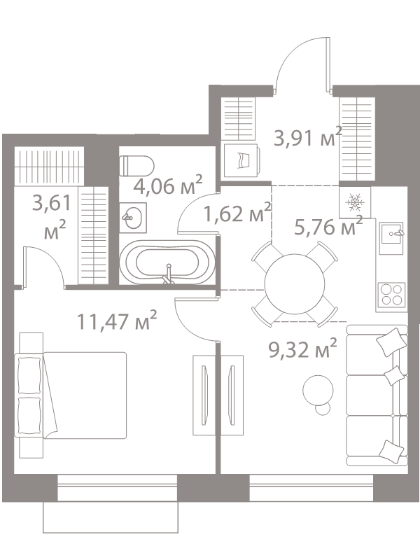 2 ккв (Евро) 39,8 м²