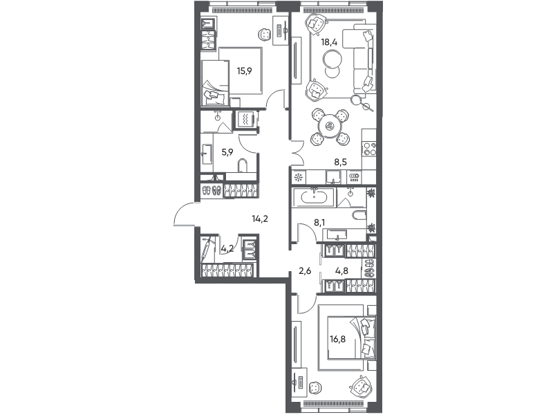 3 ккв (Евро) 100,3 м²