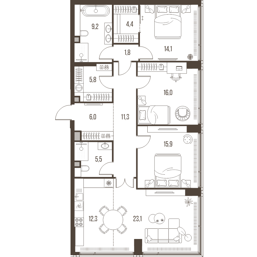 4 ккв (Евро) 125,4 м²