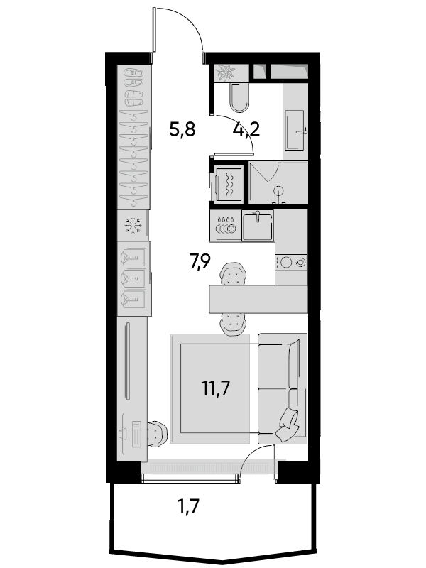 Студия 30 м²