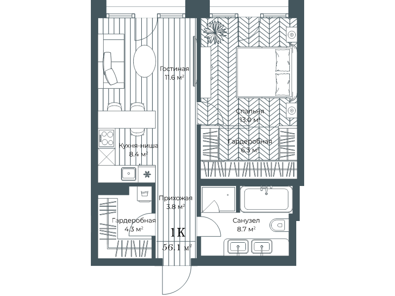 2 ккв (Евро) 56,2 м²