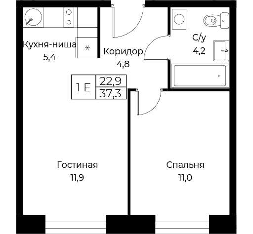 2 ккв (Евро) 37,3 м²