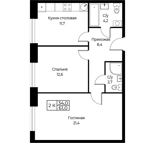 2 ккв 61 м²