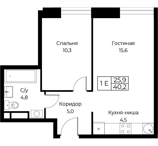 2 ккв (Евро) 40,2 м²