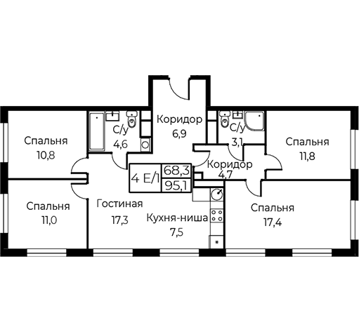 5 ккв (Евро) 95,6 м²