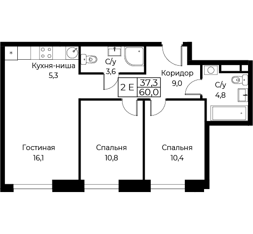 3 ккв (Евро) 60 м²