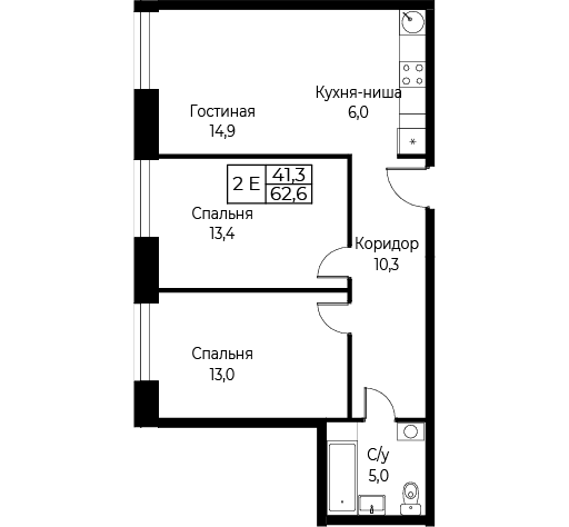 3 ккв (Евро) 62,6 м²