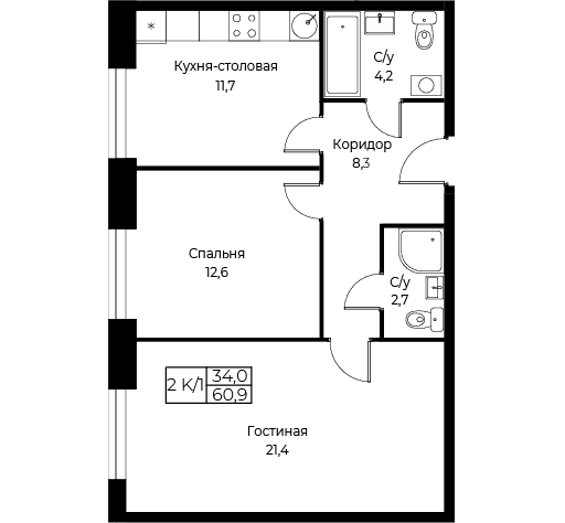 2 ккв 61 м²