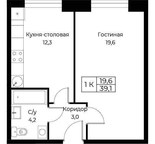 1 ккв 39,1 м²