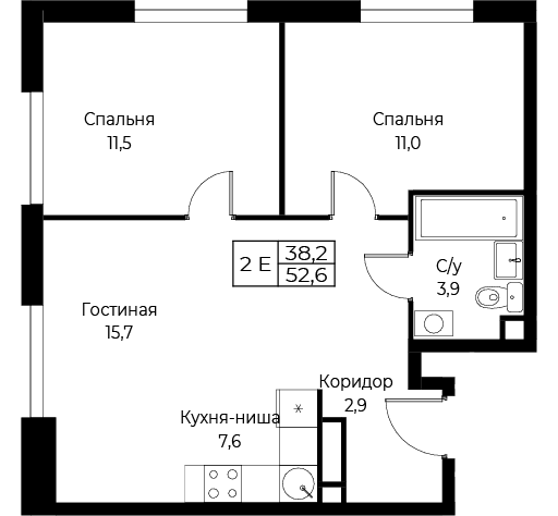 3 ккв (Евро) 52,6 м²