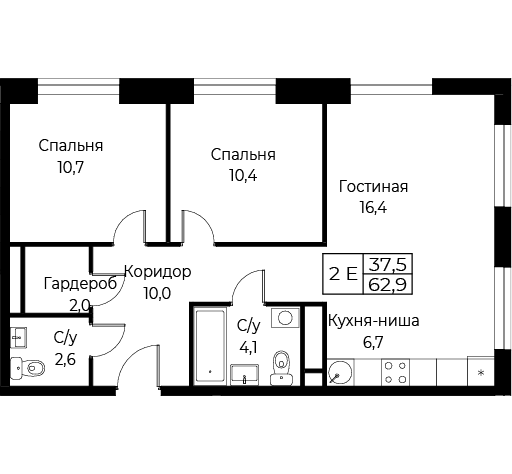 3 ккв (Евро) 62,9 м²