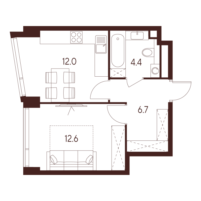 1 ккв 35,7 м²