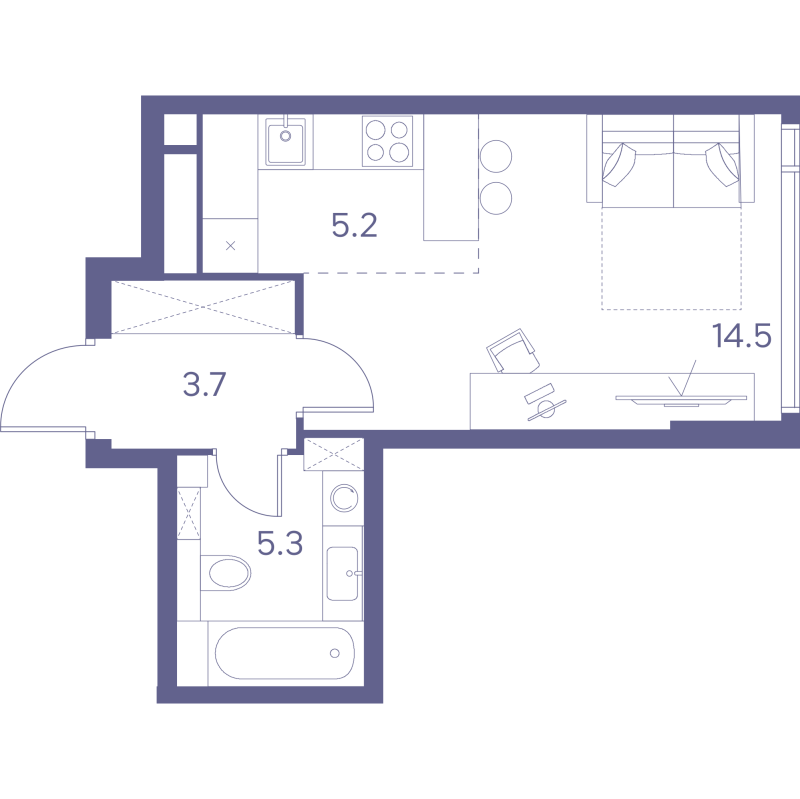 Студия 28,7 м²