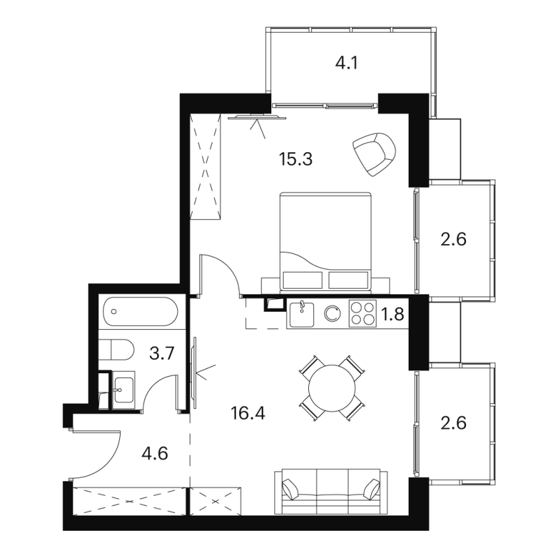 2 ккв (Евро) 51,1 м²