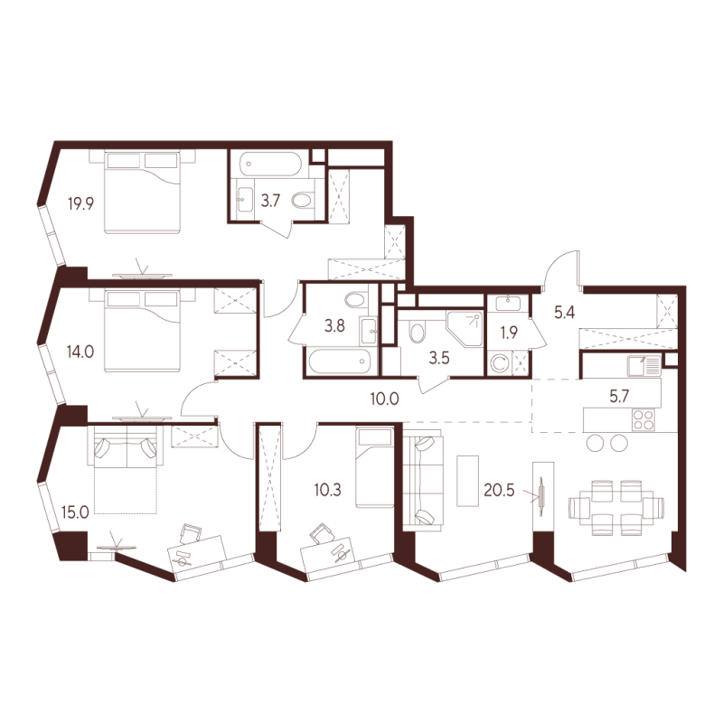 5 ккв (Евро) 113,7 м²