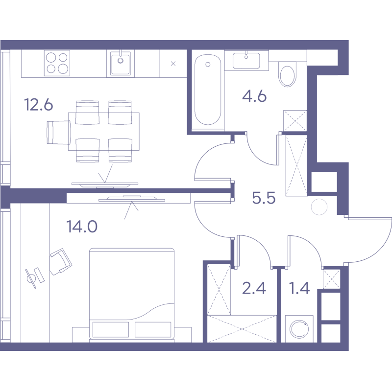 1 ккв 40,5 м²