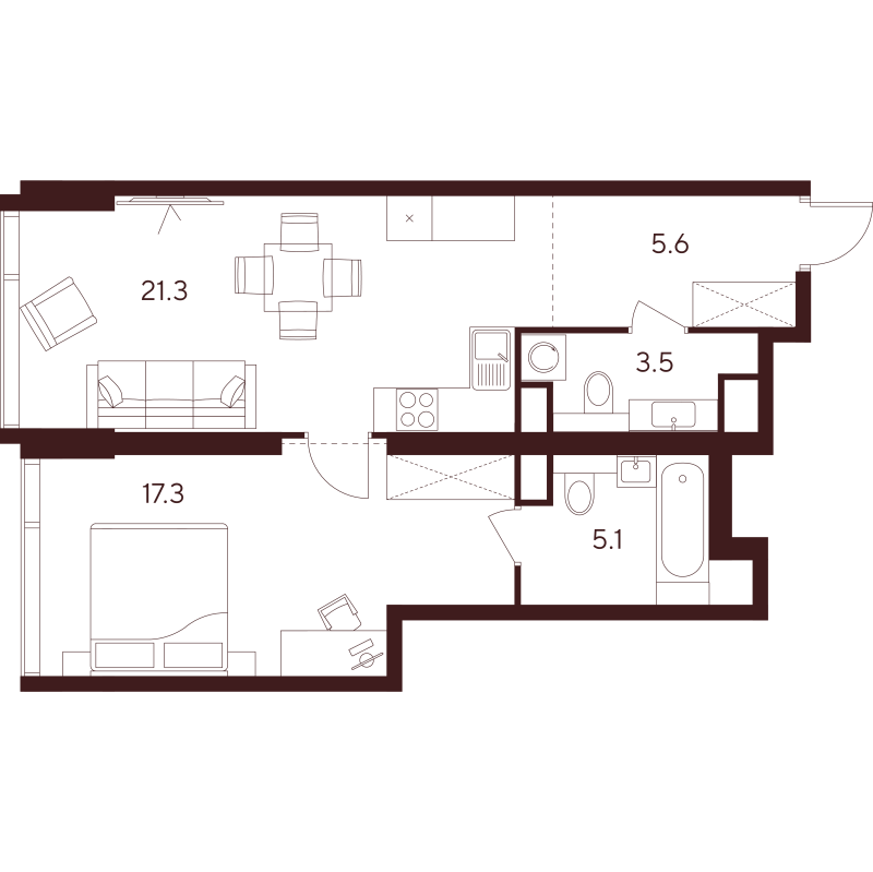 2 ккв (Евро) 52,8 м²