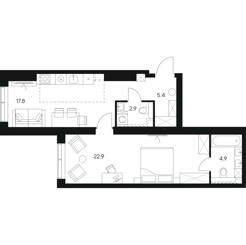 2 ккв (Евро) 53,9 м²