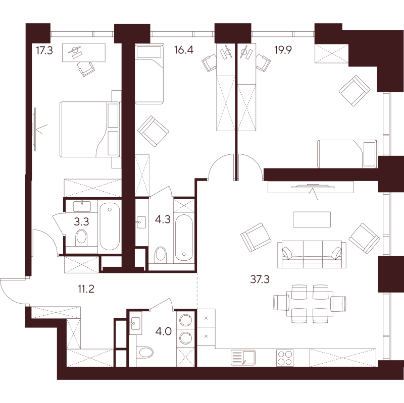 4 ккв (Евро) 113,7 м²