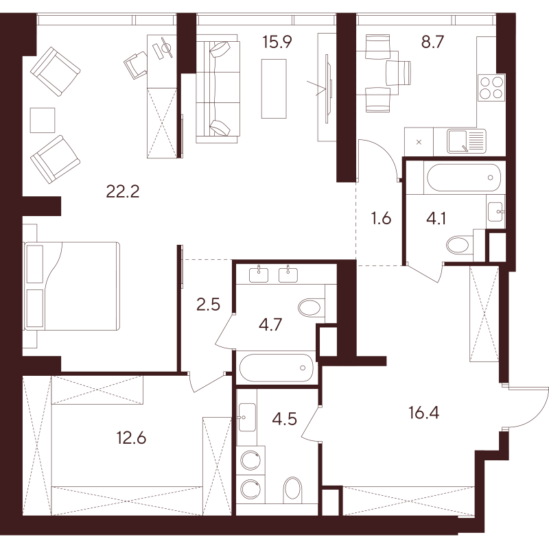 2 ккв 93,2 м²