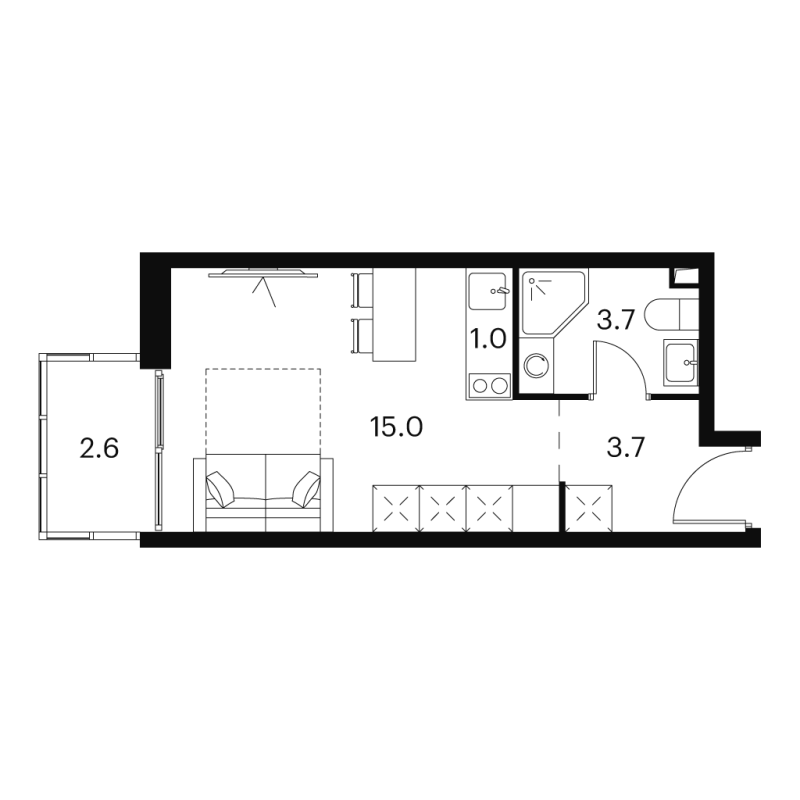 Студия 26 м²