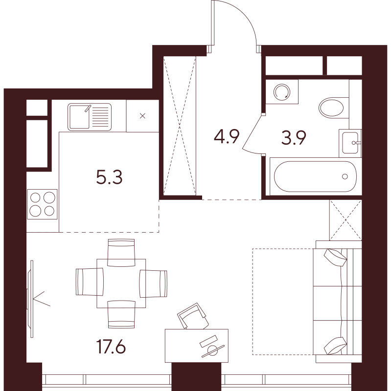 Студия 31,7 м²