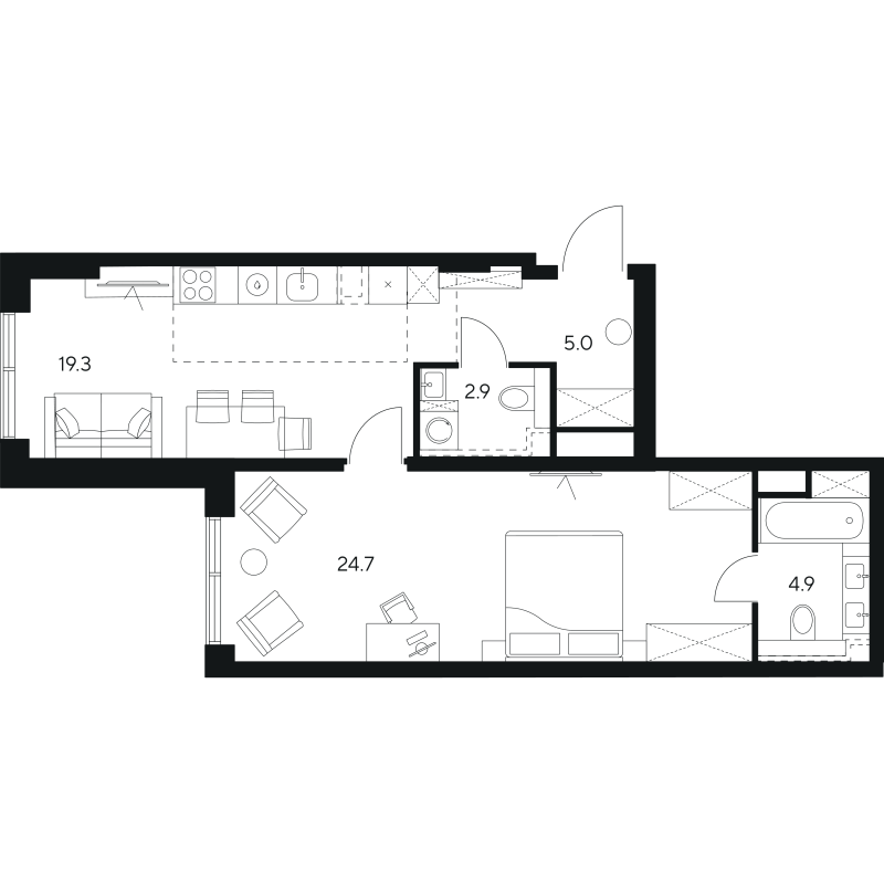 2 ккв (Евро) 56,8 м²
