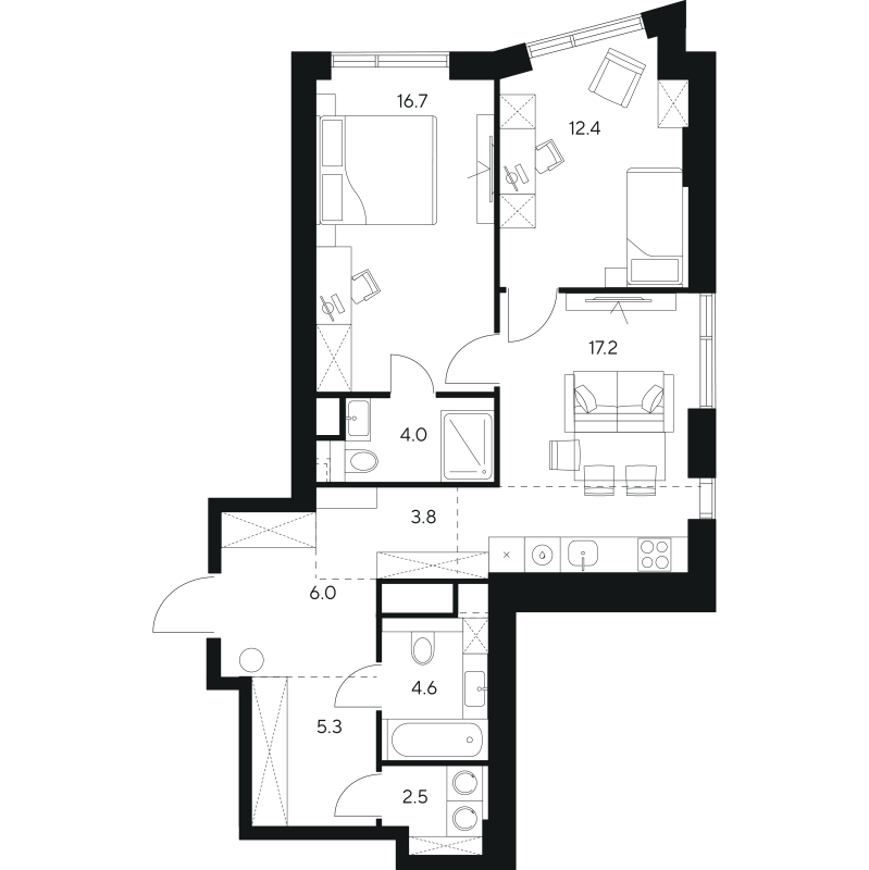 3 ккв (Евро) 72,5 м²