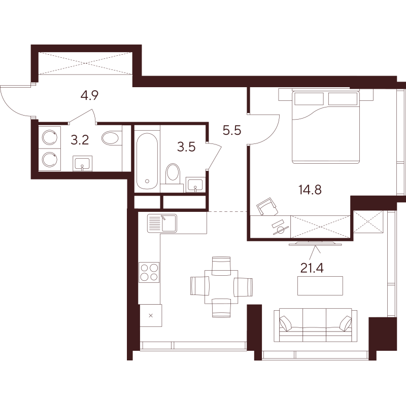 2 ккв (Евро) 53,3 м²