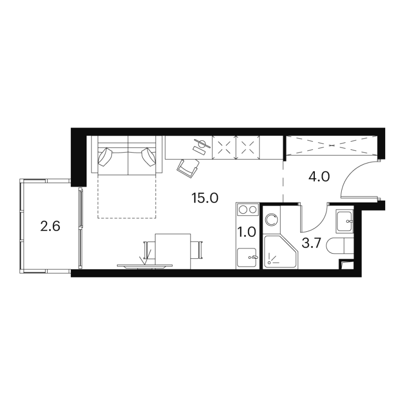 Студия 26,3 м²