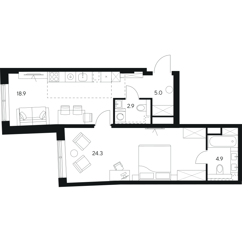2 ккв (Евро) 56 м²