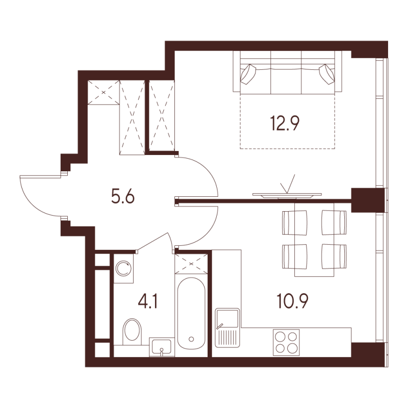 1 ккв 33,5 м²