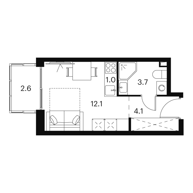 Студия 23,5 м²