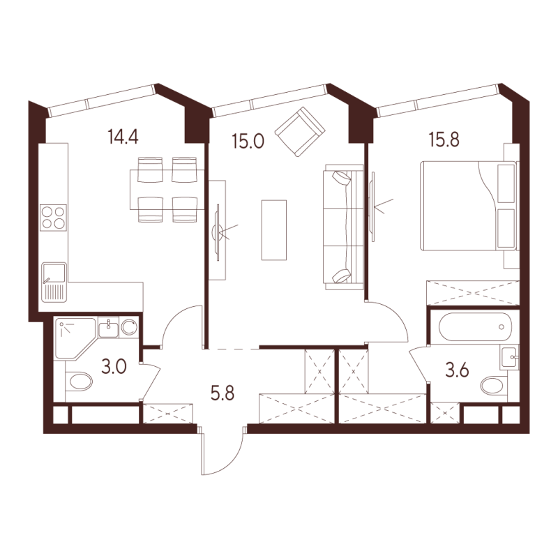 2 ккв 57,6 м²