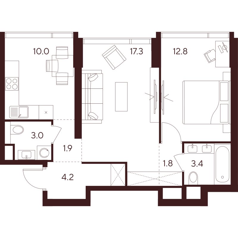 2 ккв 54,4 м²