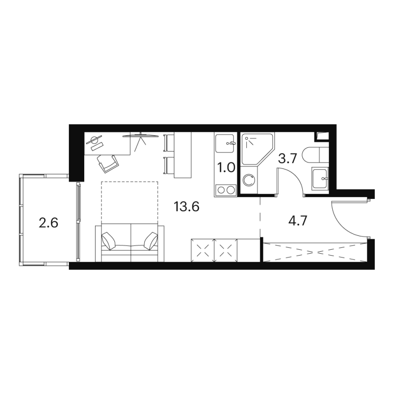 Студия 25,6 м²