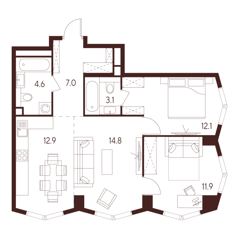 3 ккв (Евро) 66,4 м²