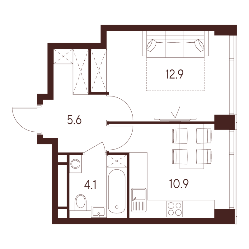 1 ккв 33,5 м²