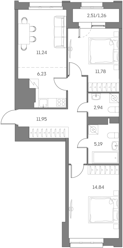 3 ккв (Евро) 65,4 м²