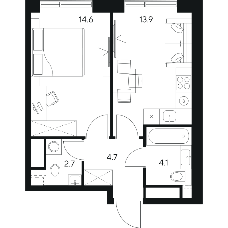 1 ккв 40 м²
