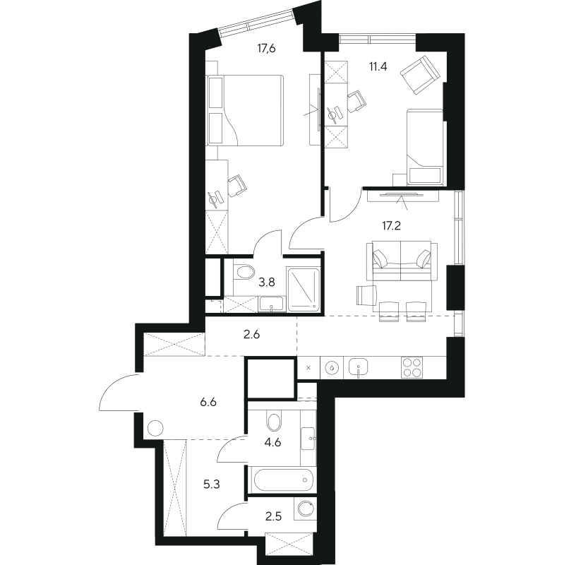 3 ккв (Евро) 71,6 м²