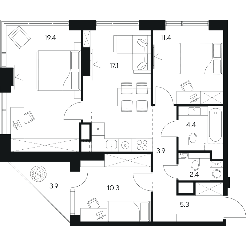4 ккв (Евро) 78,1 м²