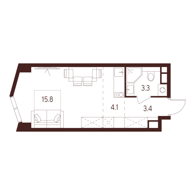 Студия 26,6 м²