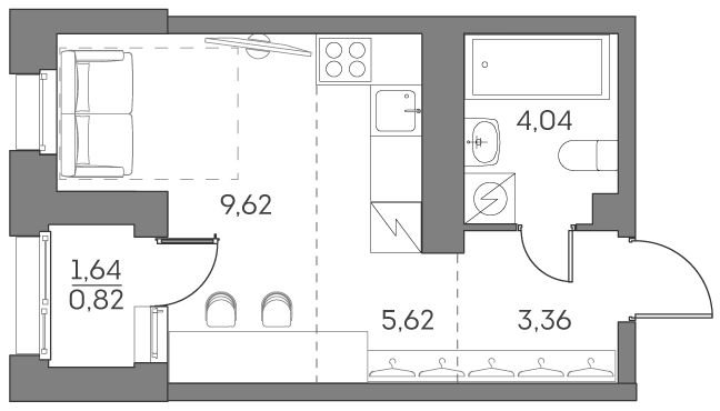 Студия 23,5 м²